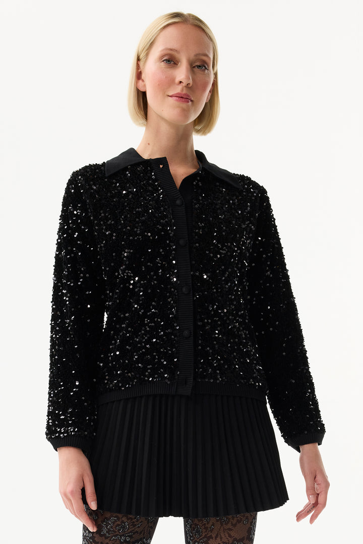 Leo & Ugo Top BW314 Black Sequin Cardigan Jacket