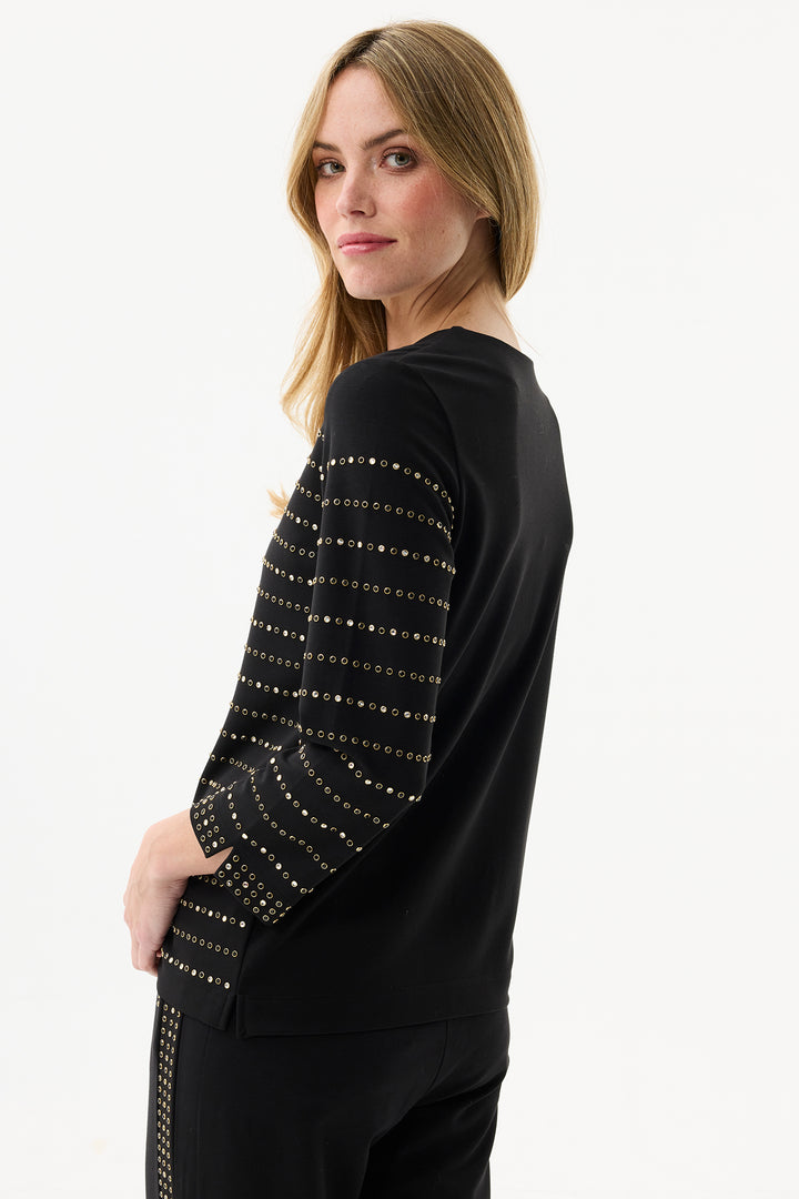 Leo & Ugo Top JW800 Black Studded Stripe Top