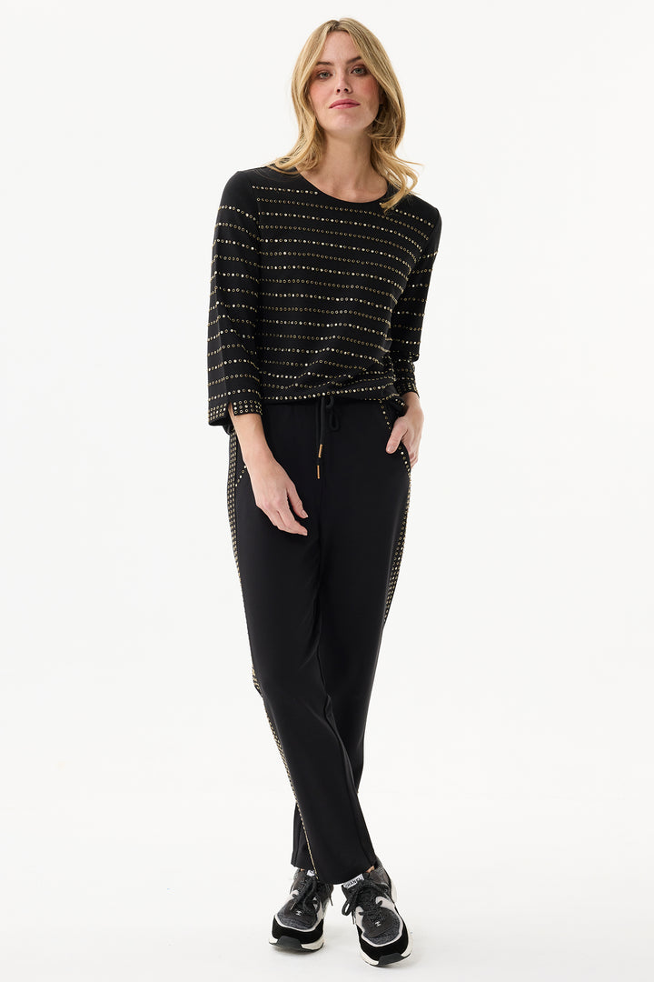 Leo & Ugo Top JW800 Black Studded Stripe Top
