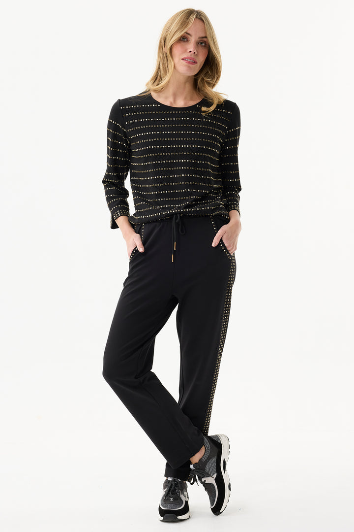 Leo & Ugo Top JW800 Black Studded Stripe Top