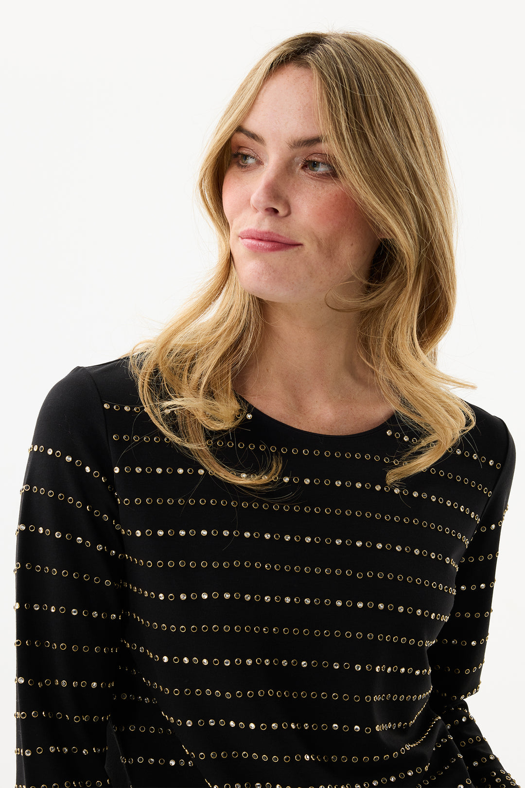 Leo & Ugo Top JW800 Black Studded Stripe Top