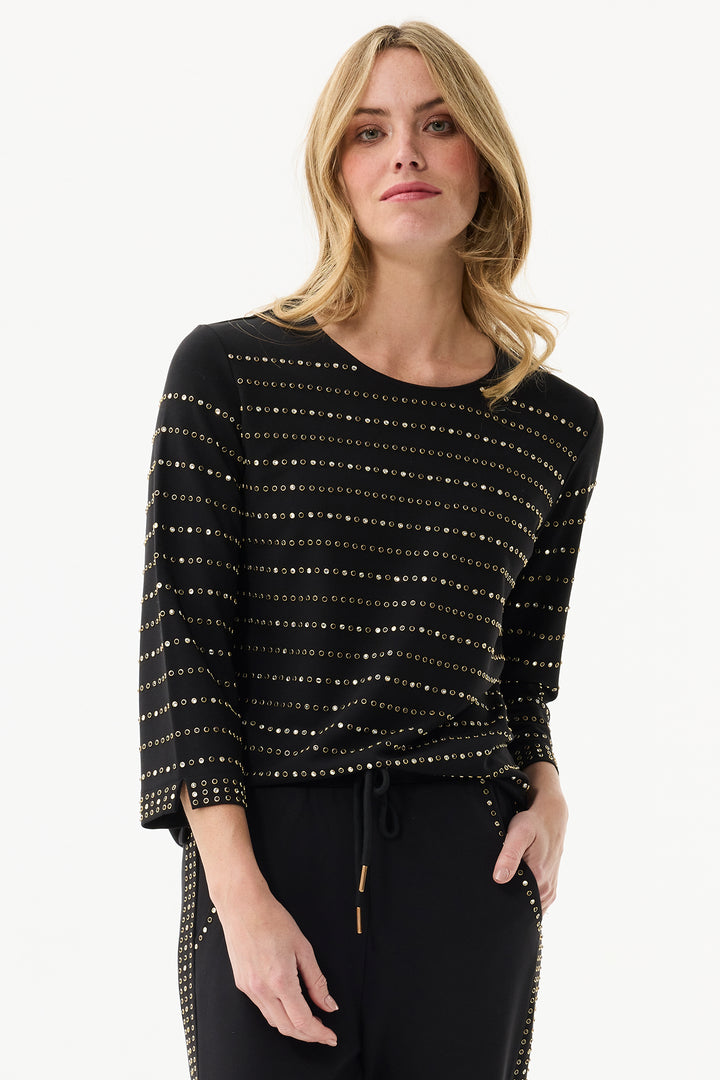 Leo & Ugo Top JW800 Black Studded Stripe Top