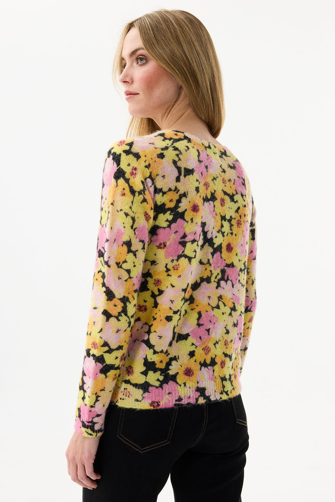 Leo & Ugo Top KH905 Black Flower Design Cardigan