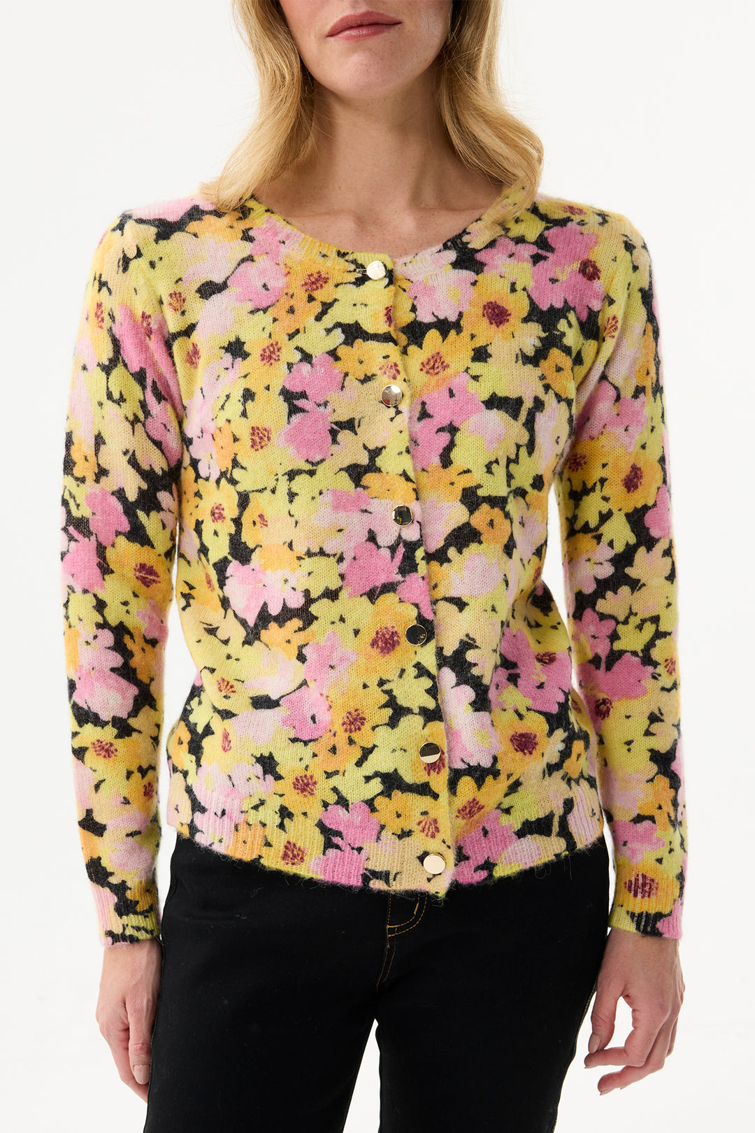 Leo & Ugo Top KH905 Black Flower Design Cardigan