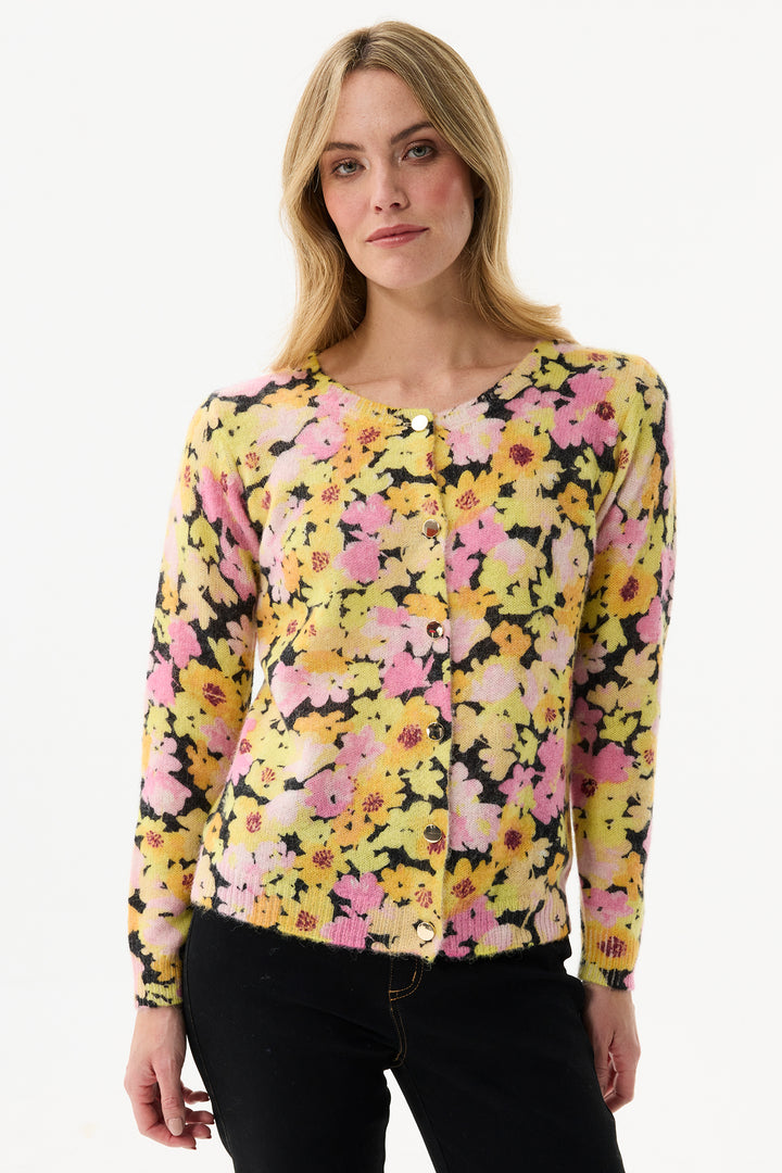 Leo & Ugo Top KH905 Black Flower Design Cardigan