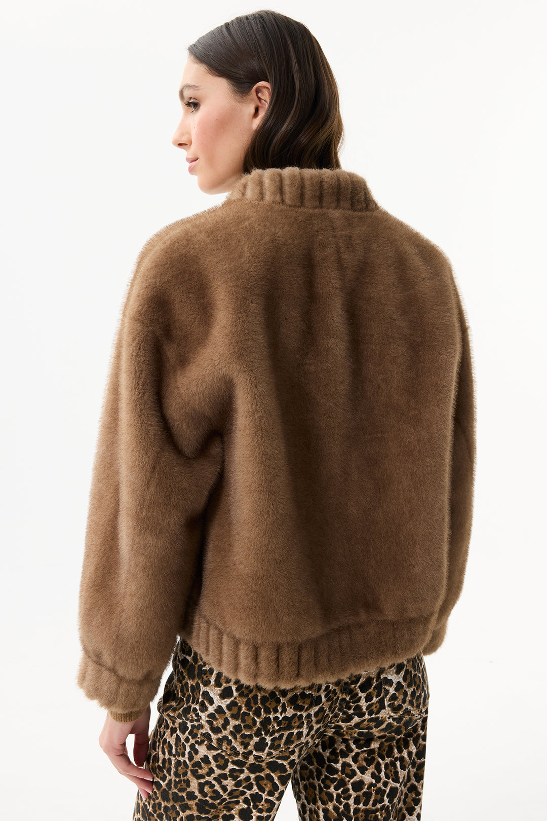 Leo & Ugo Top KH920 Camel Brown Faux Fur Toggle Jacket