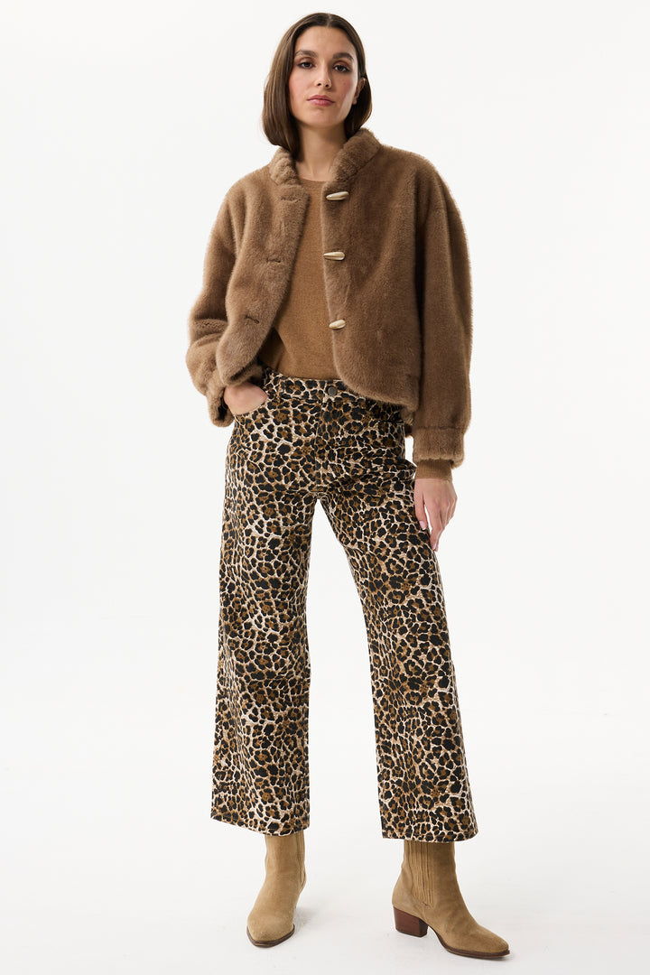 Leo & Ugo Top KH920 Camel Brown Faux Fur Toggle Jacket