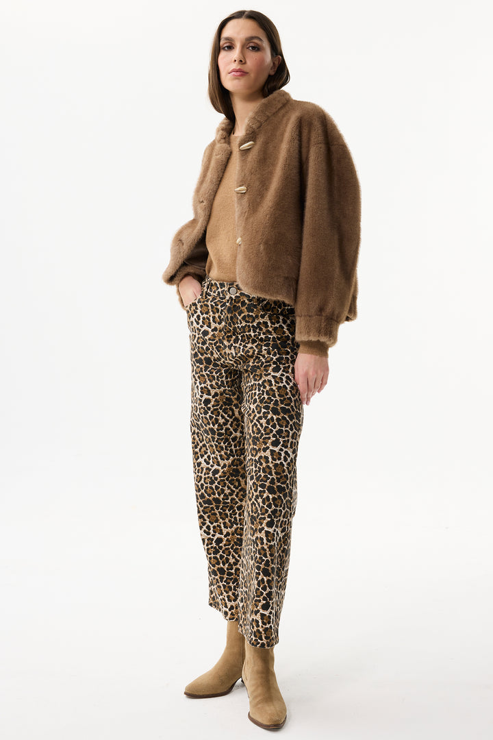 Leo & Ugo Top KH920 Camel Brown Faux Fur Toggle Jacket