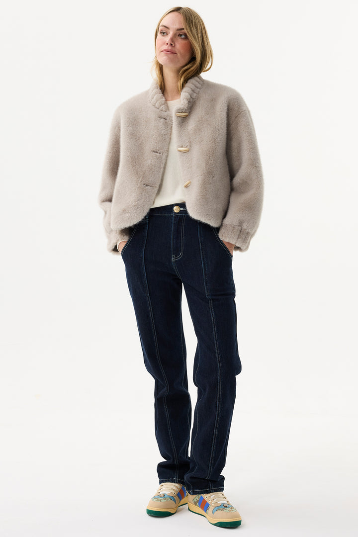 Leo & Ugo Top KH920 Grey Faux Fur Toggle Jacket