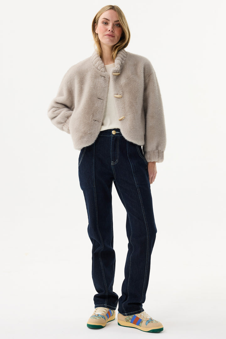 Leo & Ugo Top KH920 Grey Faux Fur Toggle Jacket
