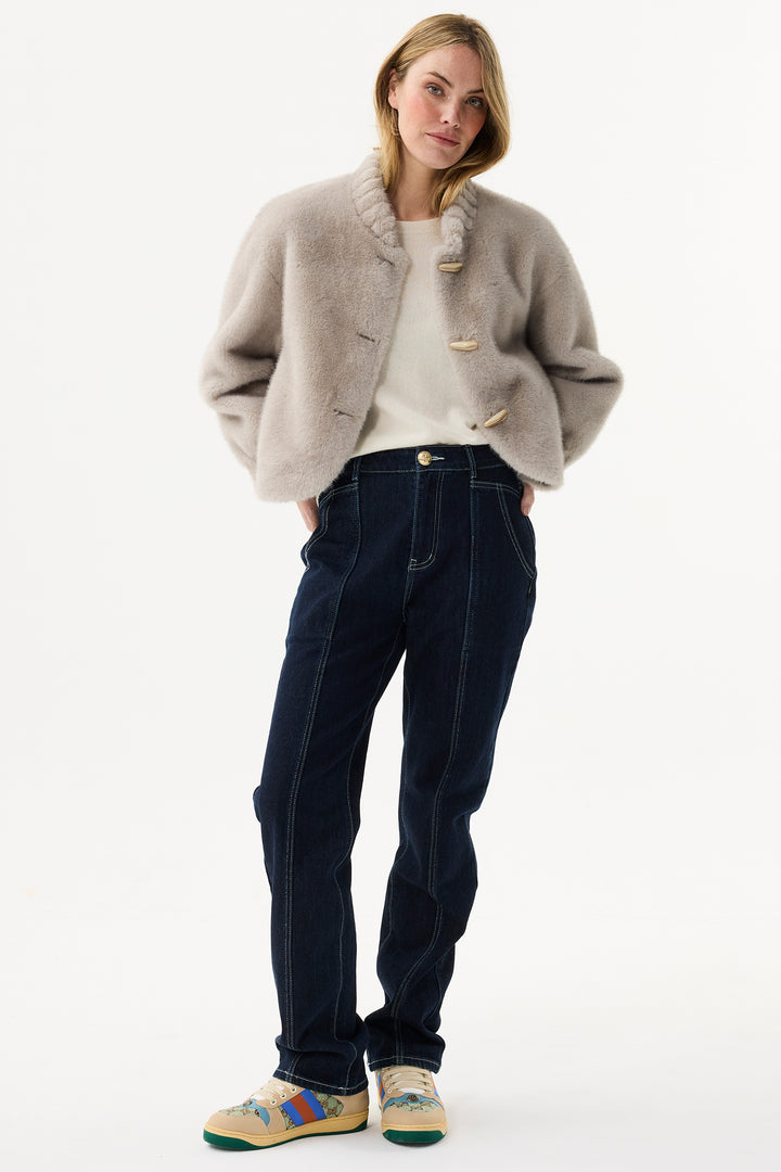 Leo & Ugo Top KH920 Grey Faux Fur Toggle Jacket