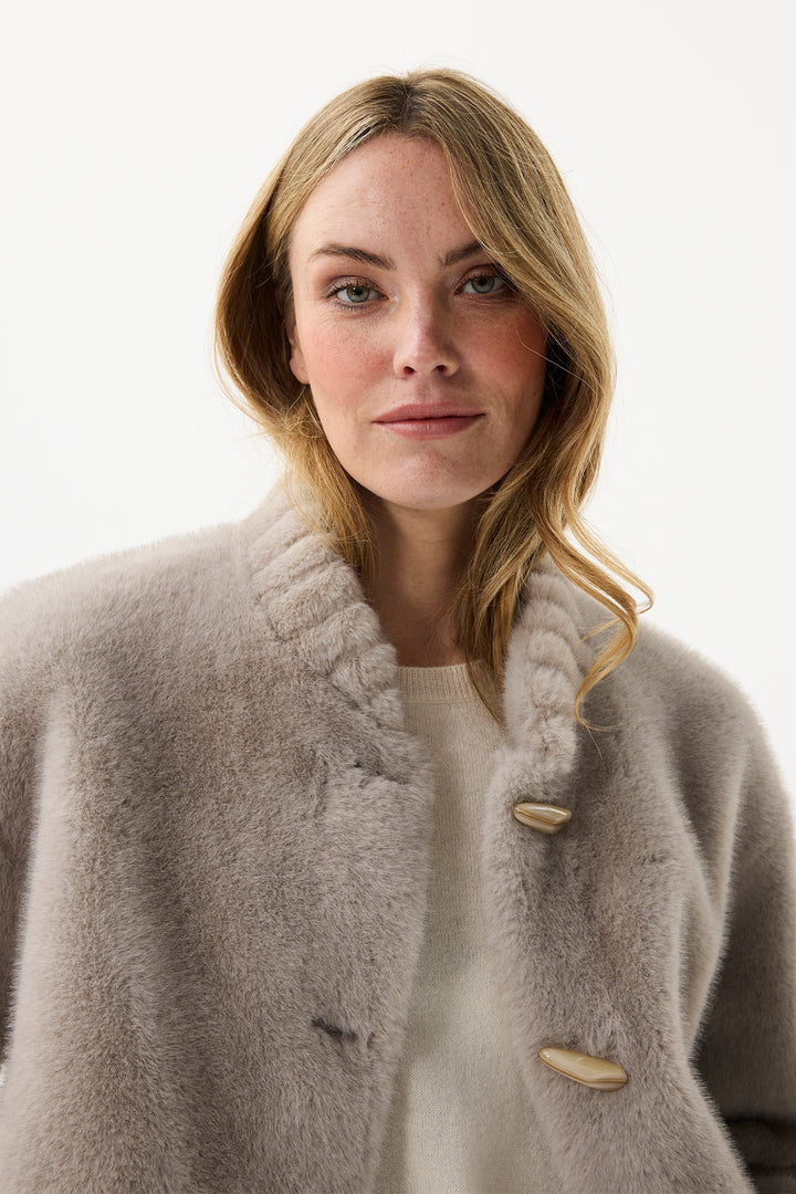 Leo & Ugo Top KH920 Grey Faux Fur Toggle Jacket