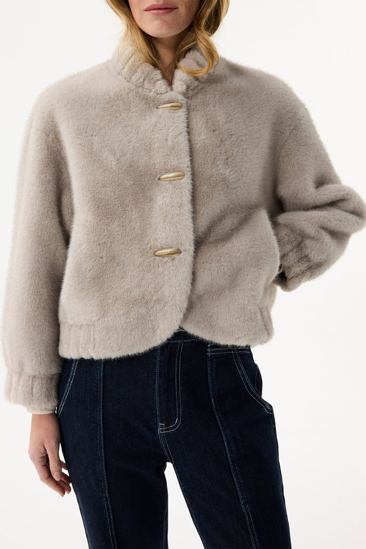 Leo & Ugo Top KH920 Grey Faux Fur Toggle Jacket
