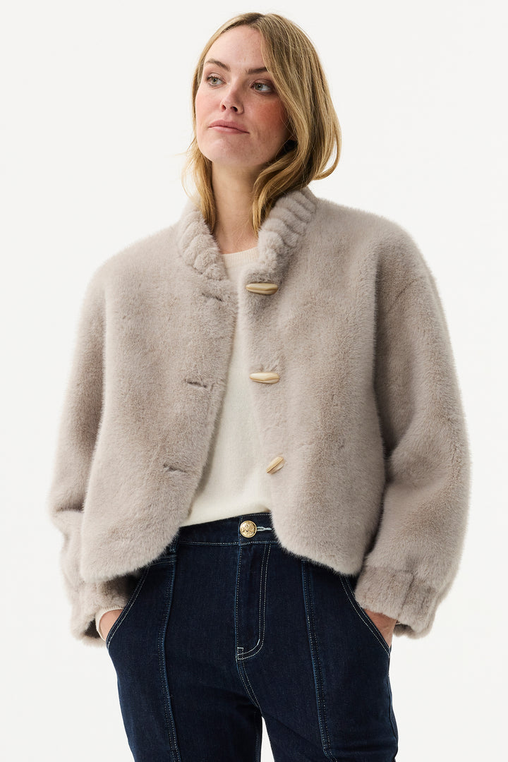 Leo & Ugo Top KH920 Grey Faux Fur Toggle Jacket