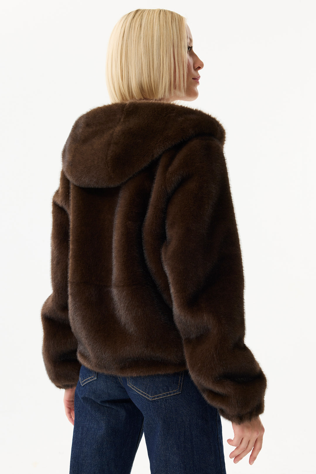 Leo & Ugo Top KH921 Reversible Brown Faux Fur Hooded Jacket
