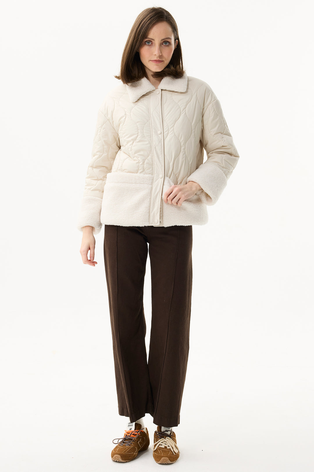 Leo & Ugo Top KH961 Cream Quilted Plush Detail Jacket