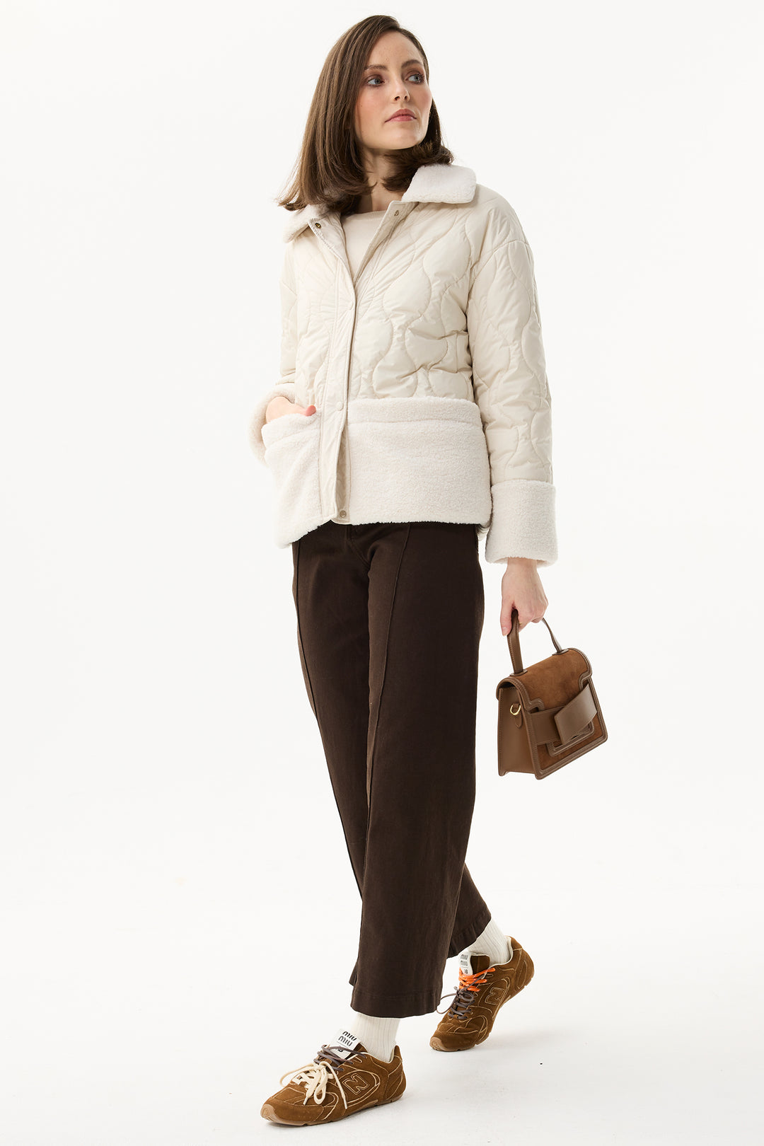 Leo & Ugo Top KH961 Cream Quilted Plush Detail Jacket