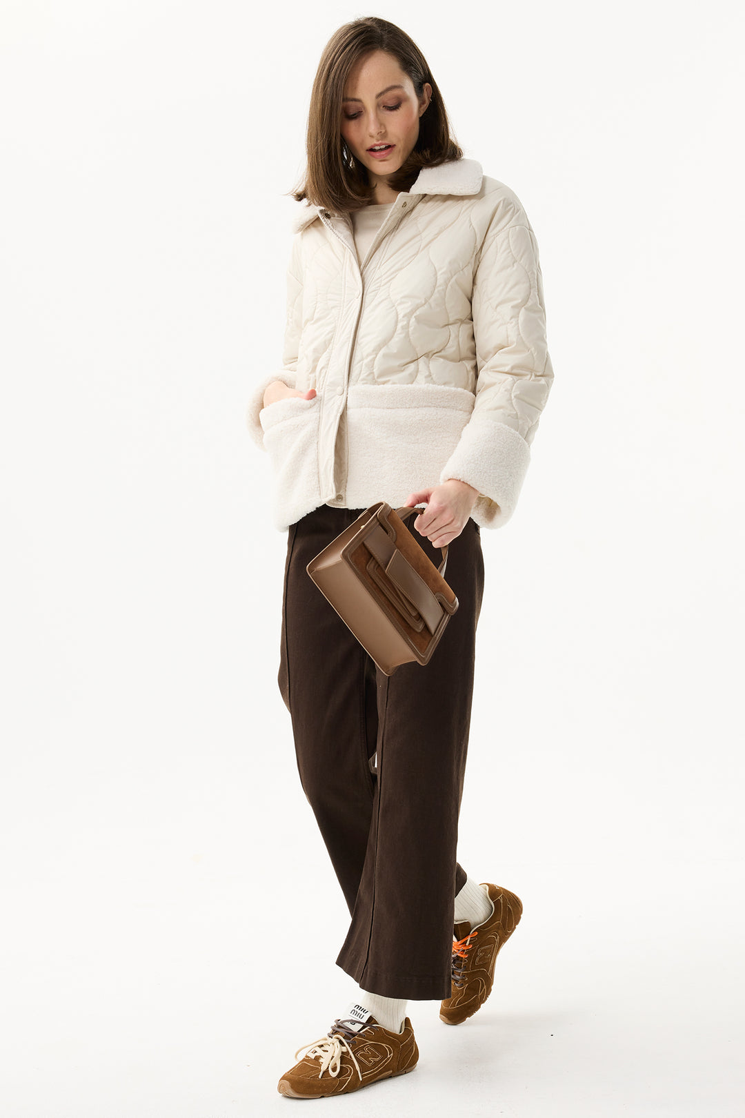 Leo & Ugo Top KH961 Cream Quilted Plush Detail Jacket