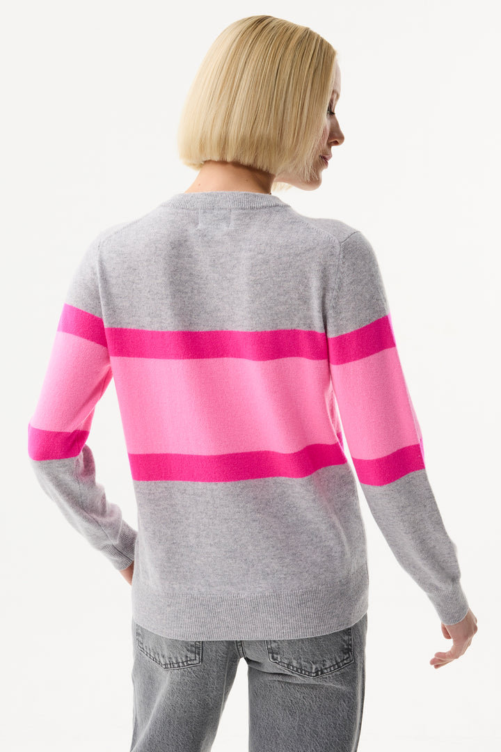 Leo & Ugo Top KH968 Grey Pink Stripe Hype Motif Jumper