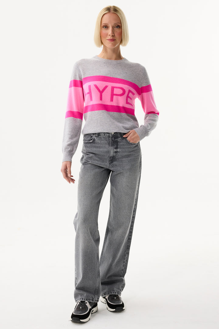 Leo & Ugo Top KH968 Grey Pink Stripe Hype Motif Jumper