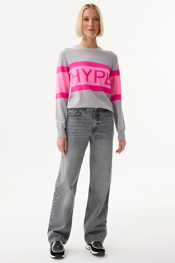 Leo & Ugo Top KH968 Grey Pink Stripe Hype Motif Jumper