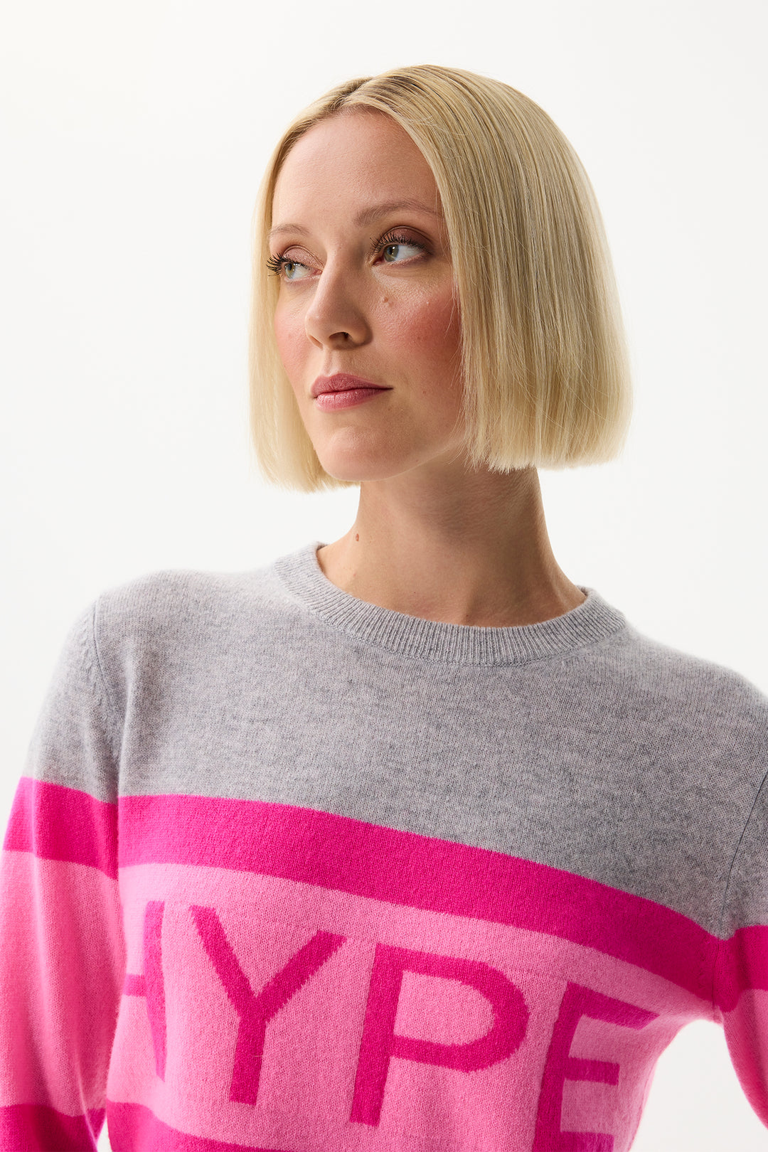 Leo & Ugo Top KH968 Grey Pink Stripe Hype Motif Jumper
