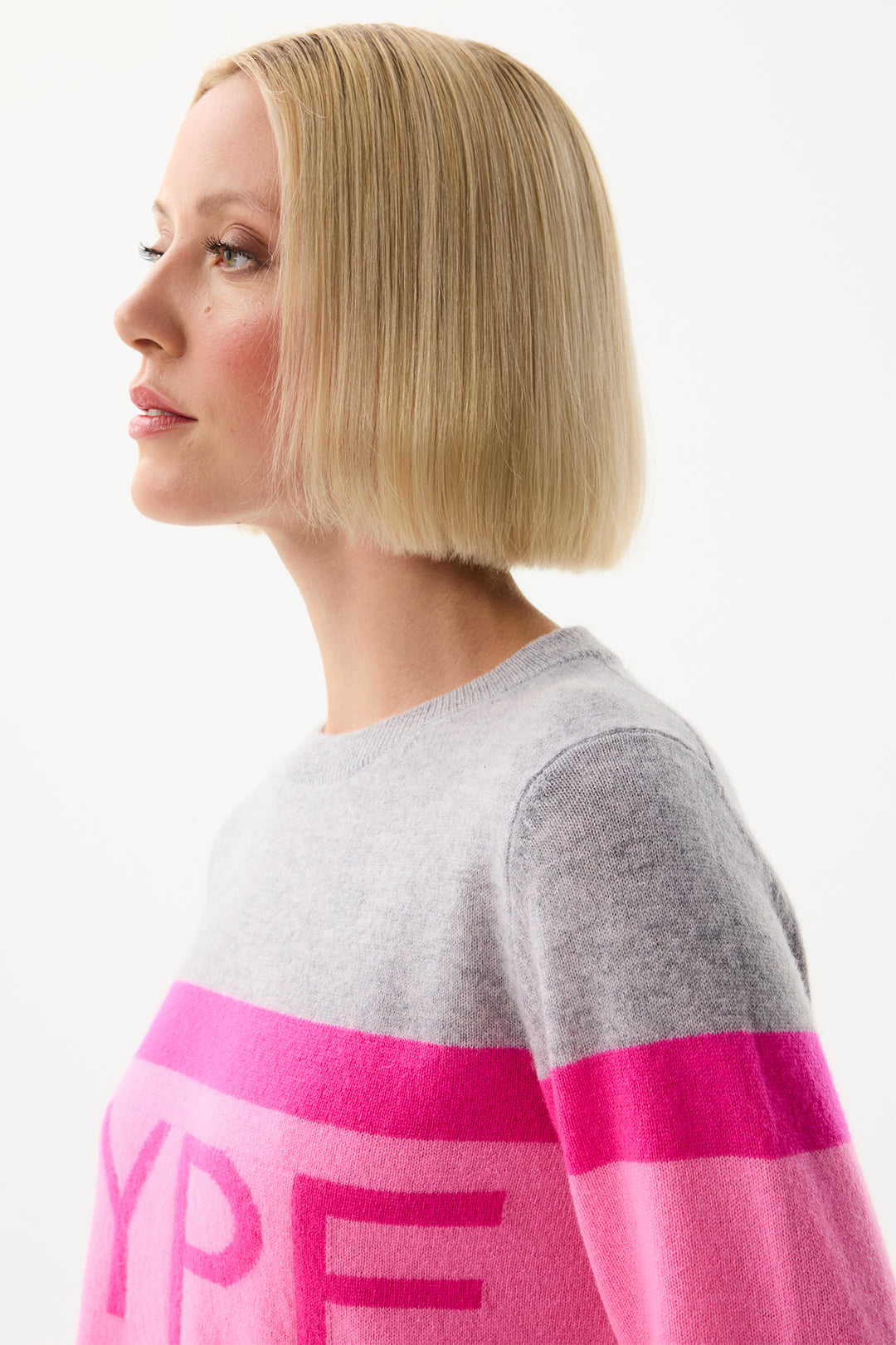 Leo & Ugo Top KH968 Grey Pink Stripe Hype Motif Jumper