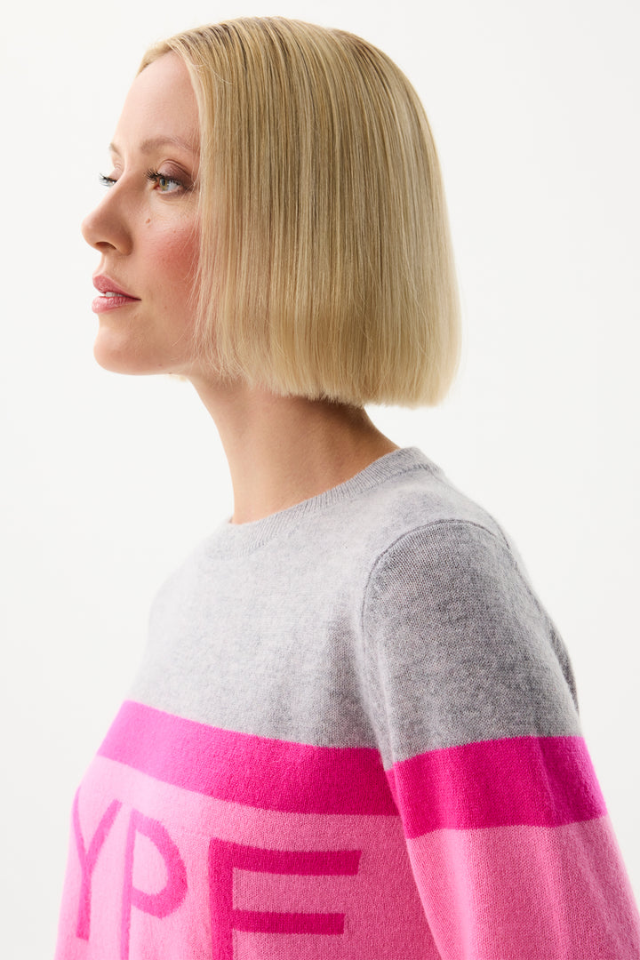 Leo & Ugo Top KH968 Grey Pink Stripe Hype Motif Jumper
