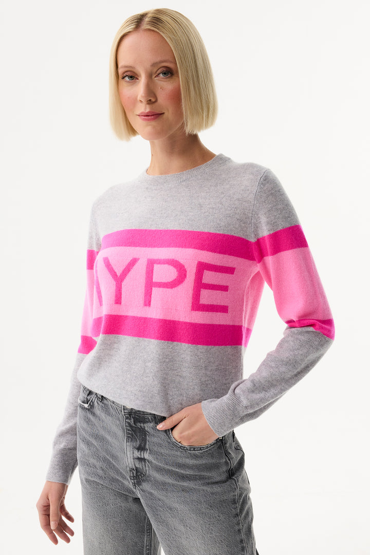 Leo & Ugo Top KH968 Grey Pink Stripe Hype Motif Jumper