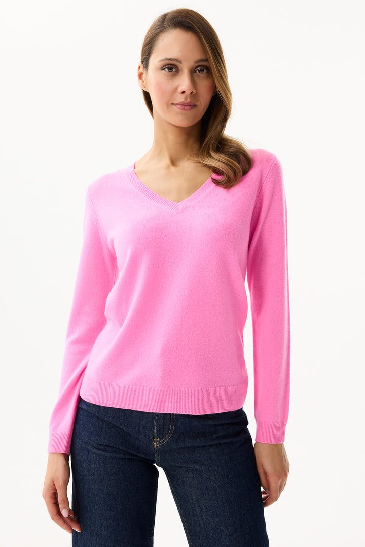 Leo & Ugo Top NH681 Bright Pink V-Neck Jumper