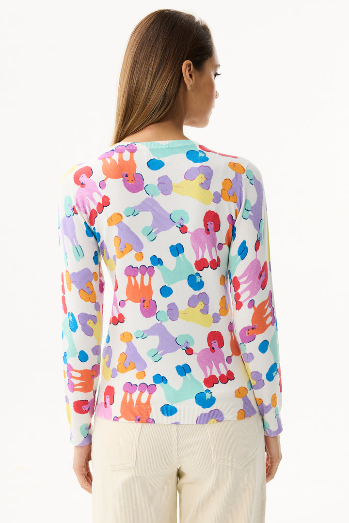 Leo & Ugo Top PH033 Multicolour Poodle Design V-Neck Jumper