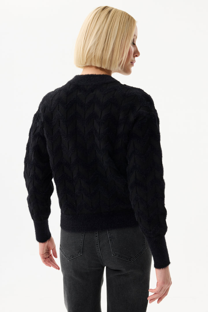 Leo & Ugo Top QH057 Black Zip Zag Textured Cardigan Jacket