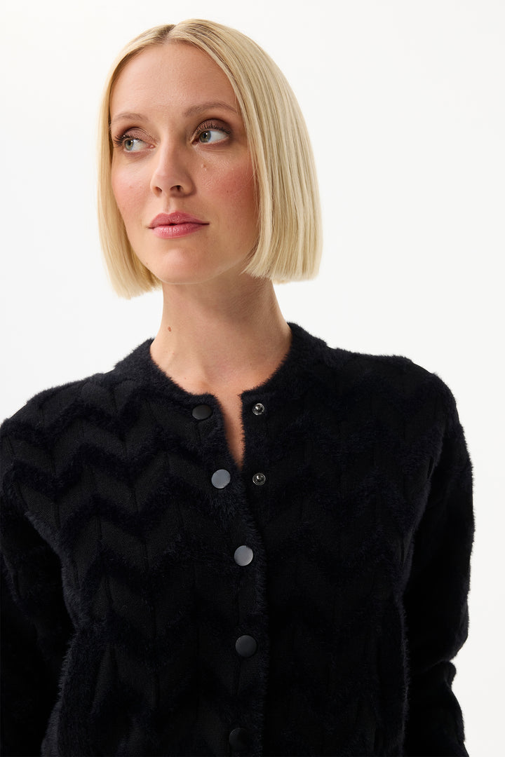 Leo & Ugo Top QH057 Black Zip Zag Textured Cardigan Jacket