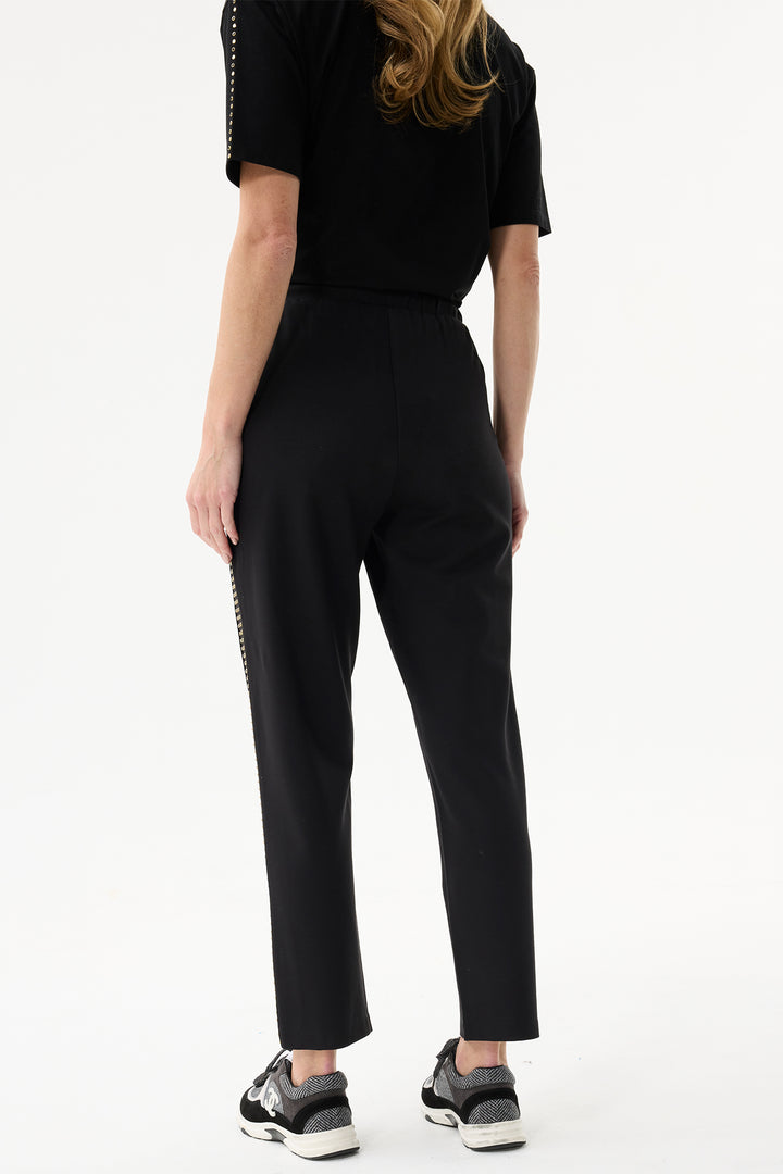 Leo & Ugo Trousers JWP801 Black Studded Stripe Jogger Trousers