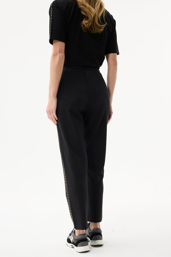 Leo & Ugo Trousers JWP801 Black Studded Stripe Jogger Trousers
