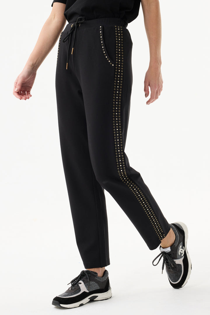 Leo & Ugo Trousers JWP801 Black Studded Stripe Jogger Trousers