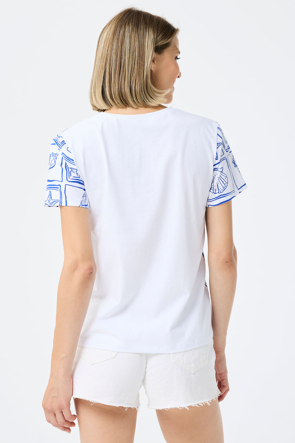 Leo & Ugo White & Blue Shell Print T-Shirt TEJ770 - Experience Boutique