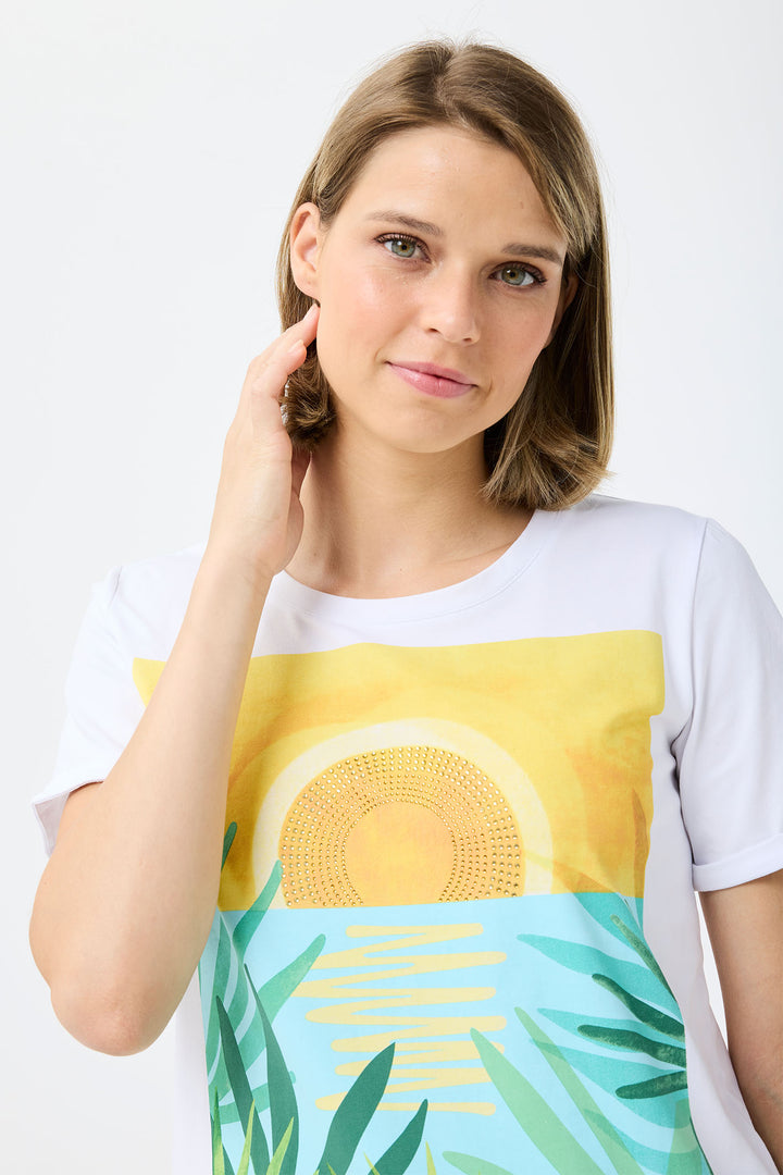 Leo & Ugo White Tropical Print T-Shirt TED448 - Experience Boutique