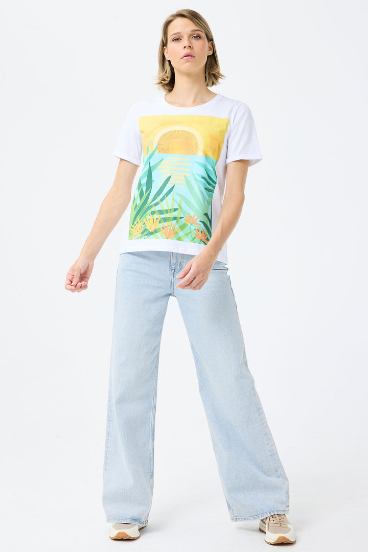 Leo & Ugo White Tropical Print T-Shirt TED448 - Experience Boutique