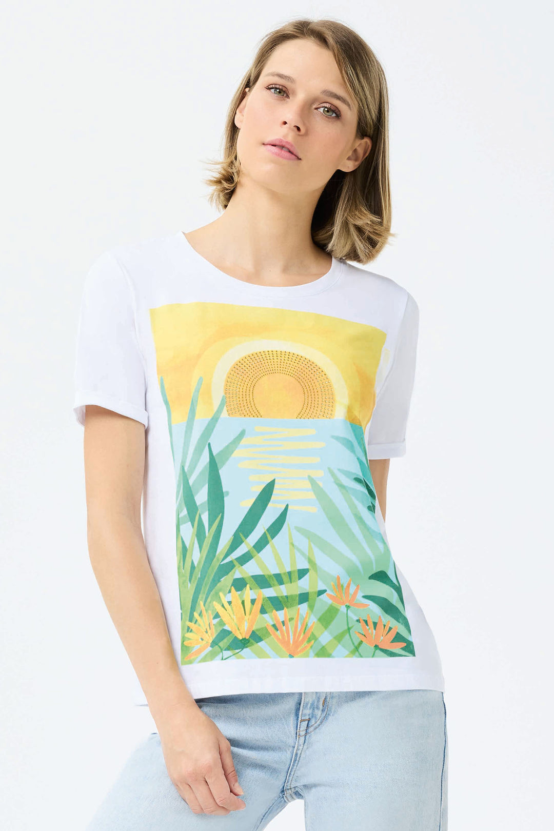 Leo & Ugo White Tropical Print T-Shirt TED448 - Experience Boutique