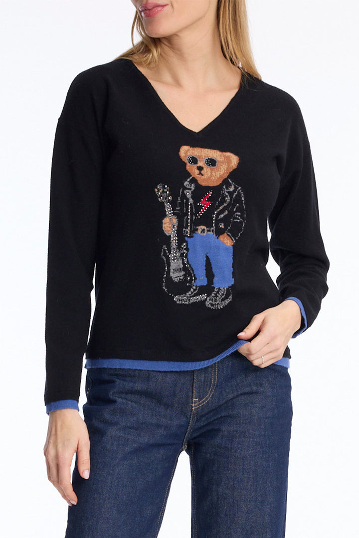Leo &amp; Ugo AH237 Black V-Neck Jumper, front view