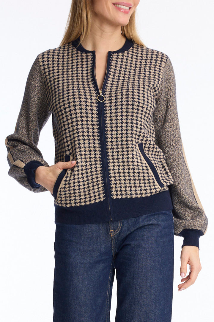 Leo &amp; Ugo AH292 Navy Zip Up Cardigan, front view