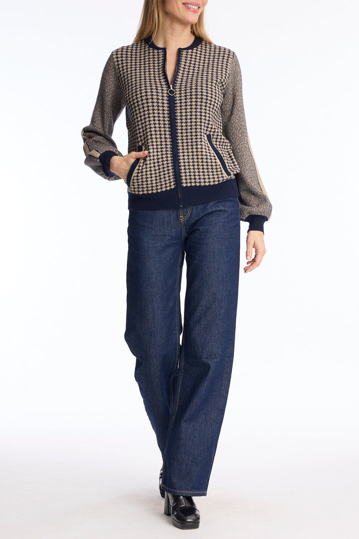 Leo &amp; Ugo AH292 Navy Zip Up Cardigan, full length