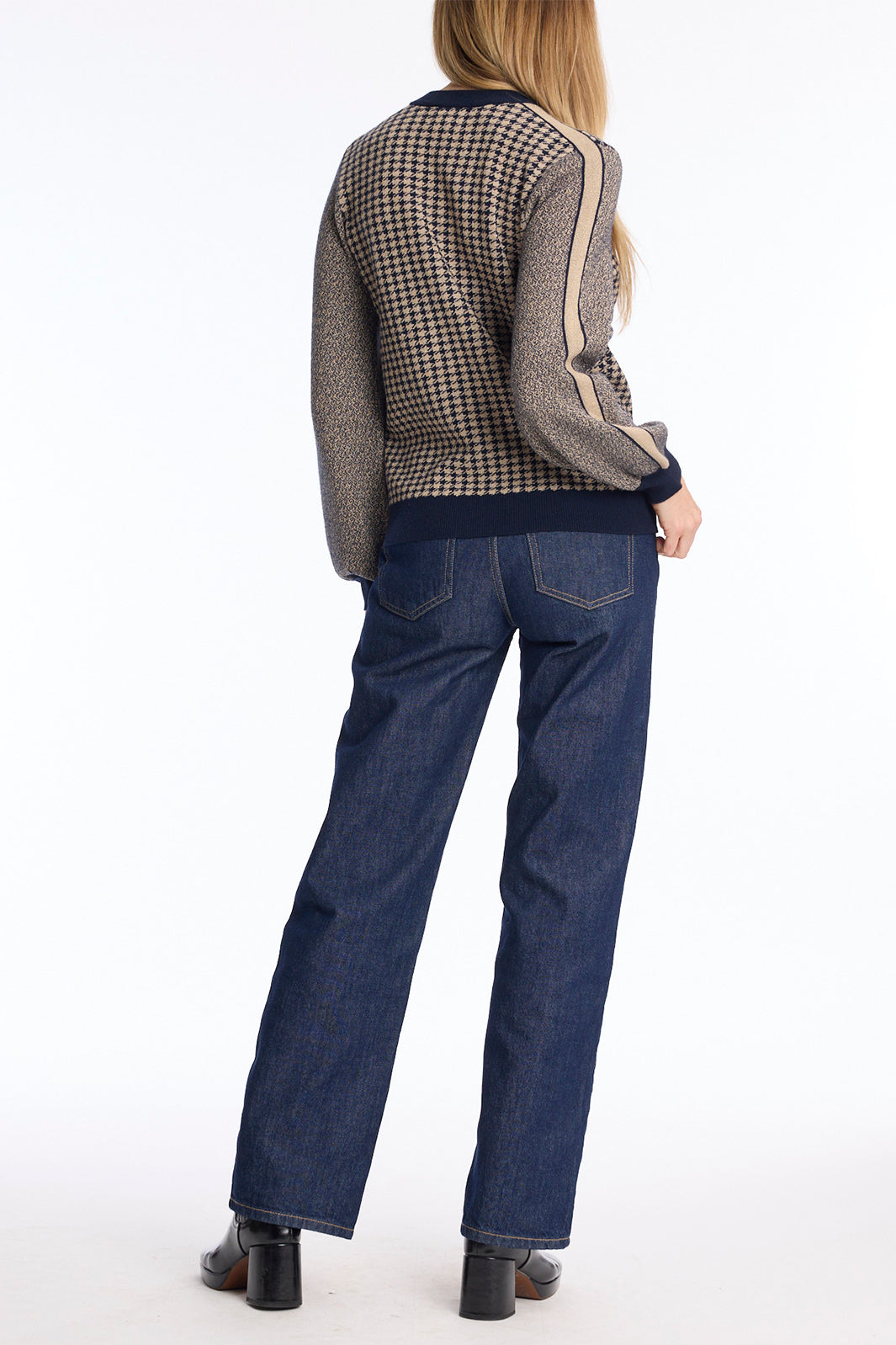 Leo &amp; Ugo AH292 Navy Zip Up Cardigan, back full length