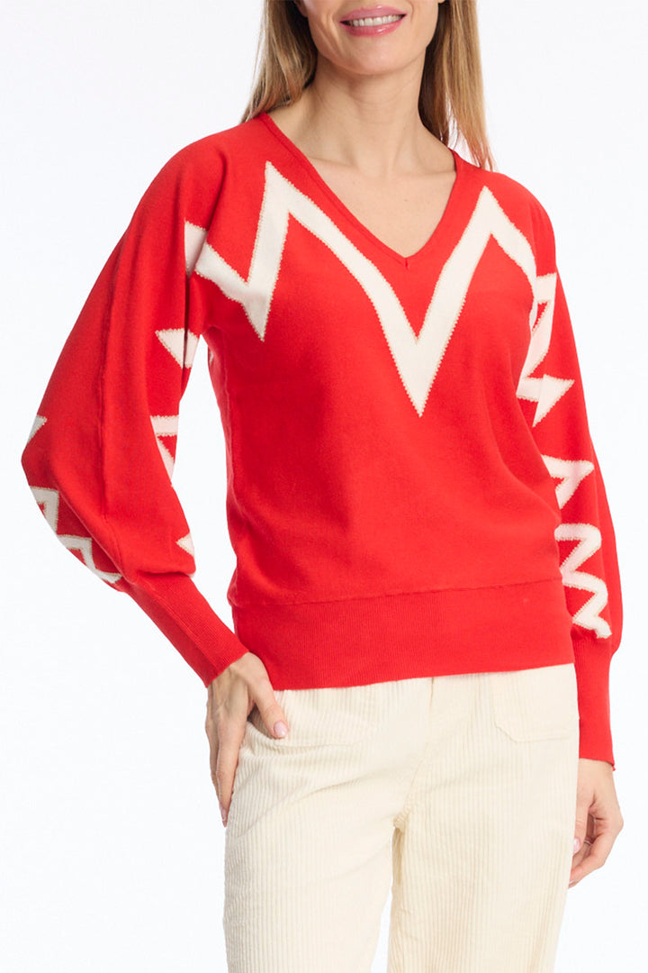 Leo &amp; Ugo BH715 Red V-Neck Jumper, front view
