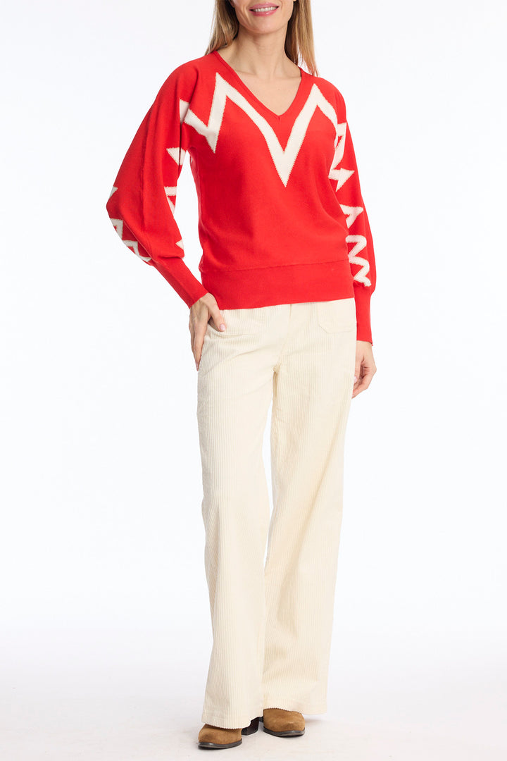 Leo &amp; Ugo BH715 Red V-Neck Jumper, full length