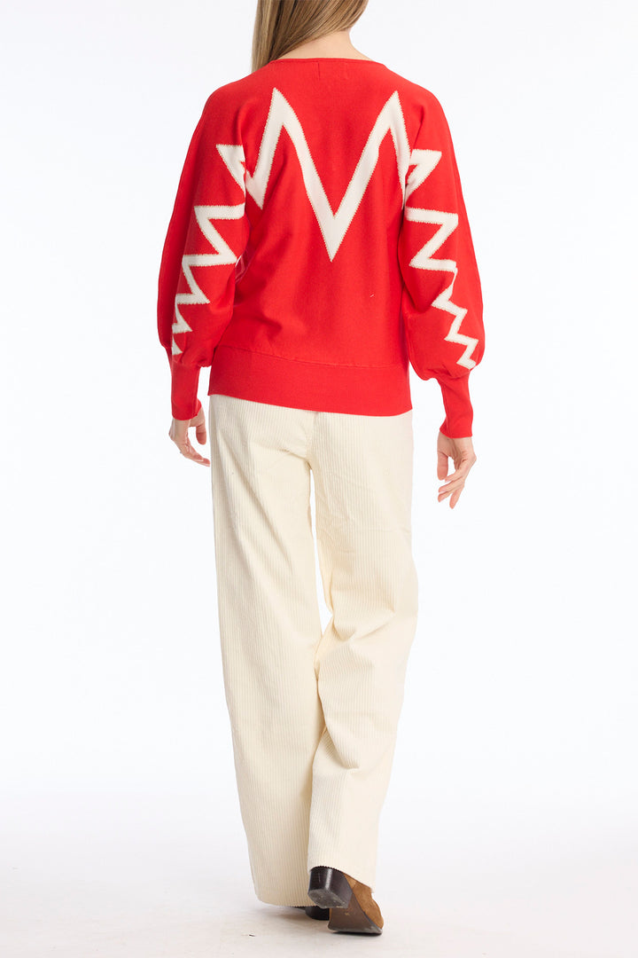 Leo &amp; Ugo BH715 Red V-Neck Jumper, back full length