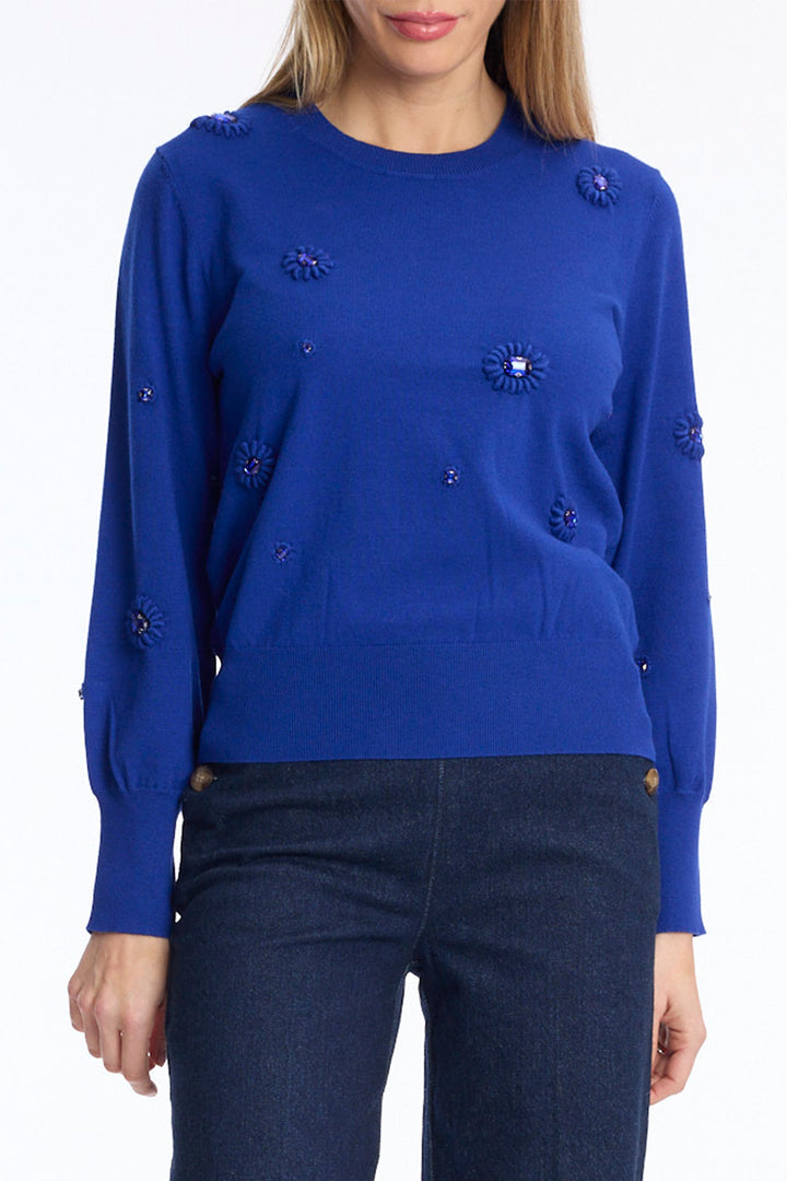 Leo &amp; Ugo KH047 Cobalt Blue Embellished Jumper, front view