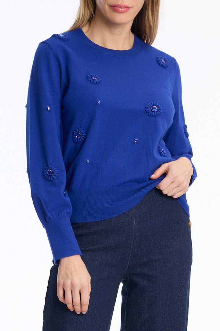 Leo &amp; Ugo KH047 Cobalt Blue Embellished Jumper, three-quarter view