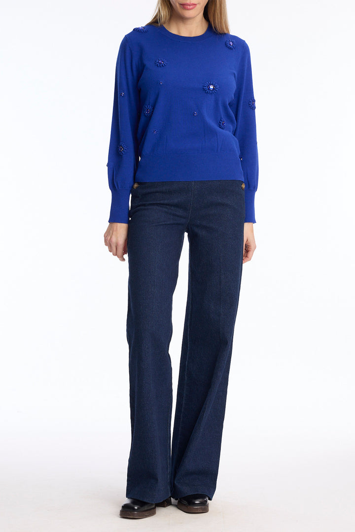 Leo &amp; Ugo KH047 Cobalt Blue Embellished Jumper, full length